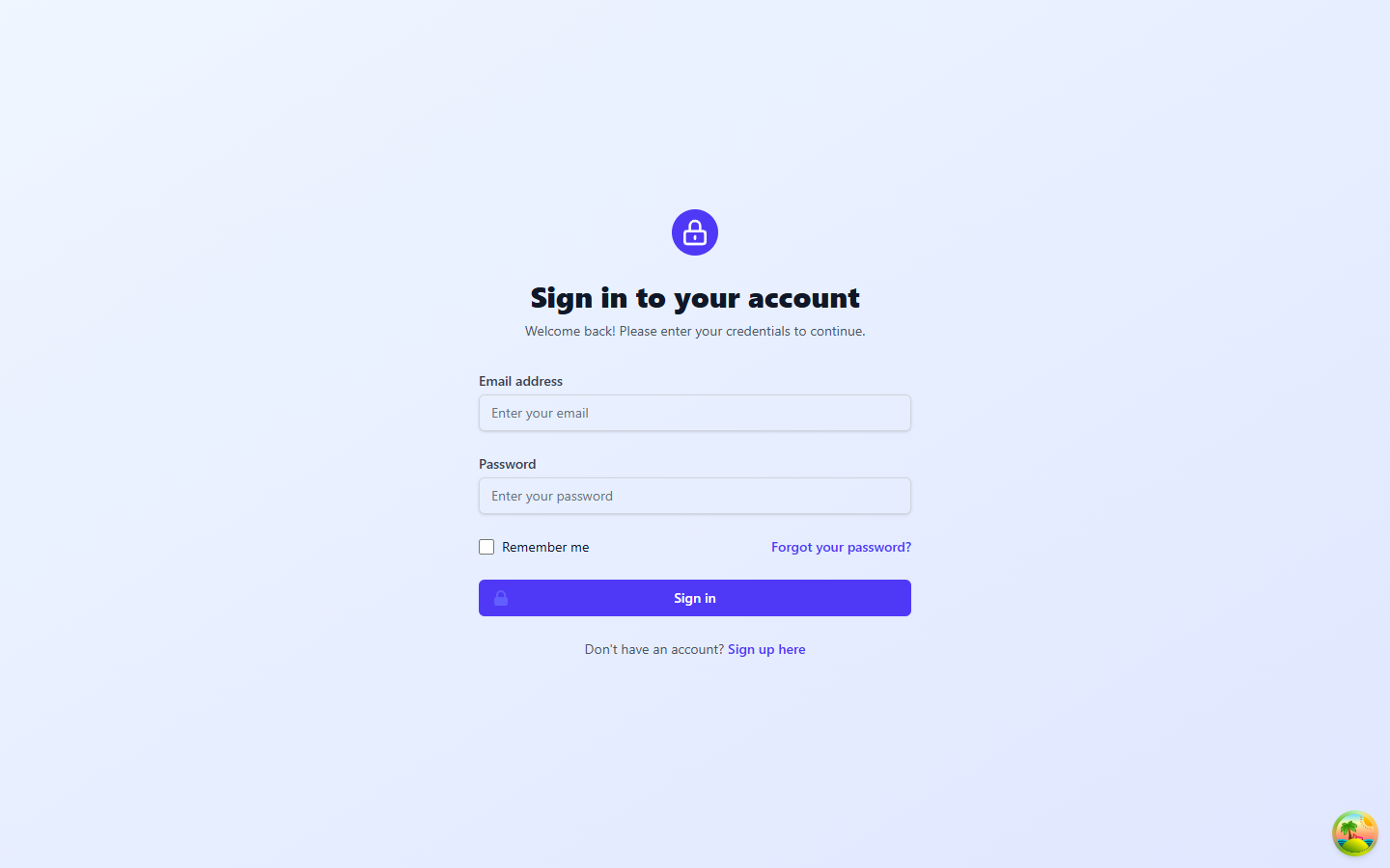 Login page